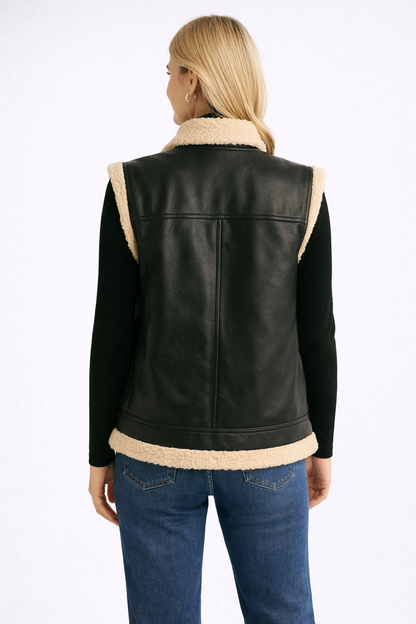Ause Teddy Gevoerd Vest met Faux Leren Mouwen