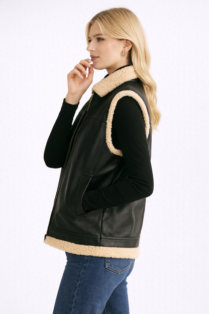 Ause Teddy Gevoerd Vest met Faux Leren Mouwen