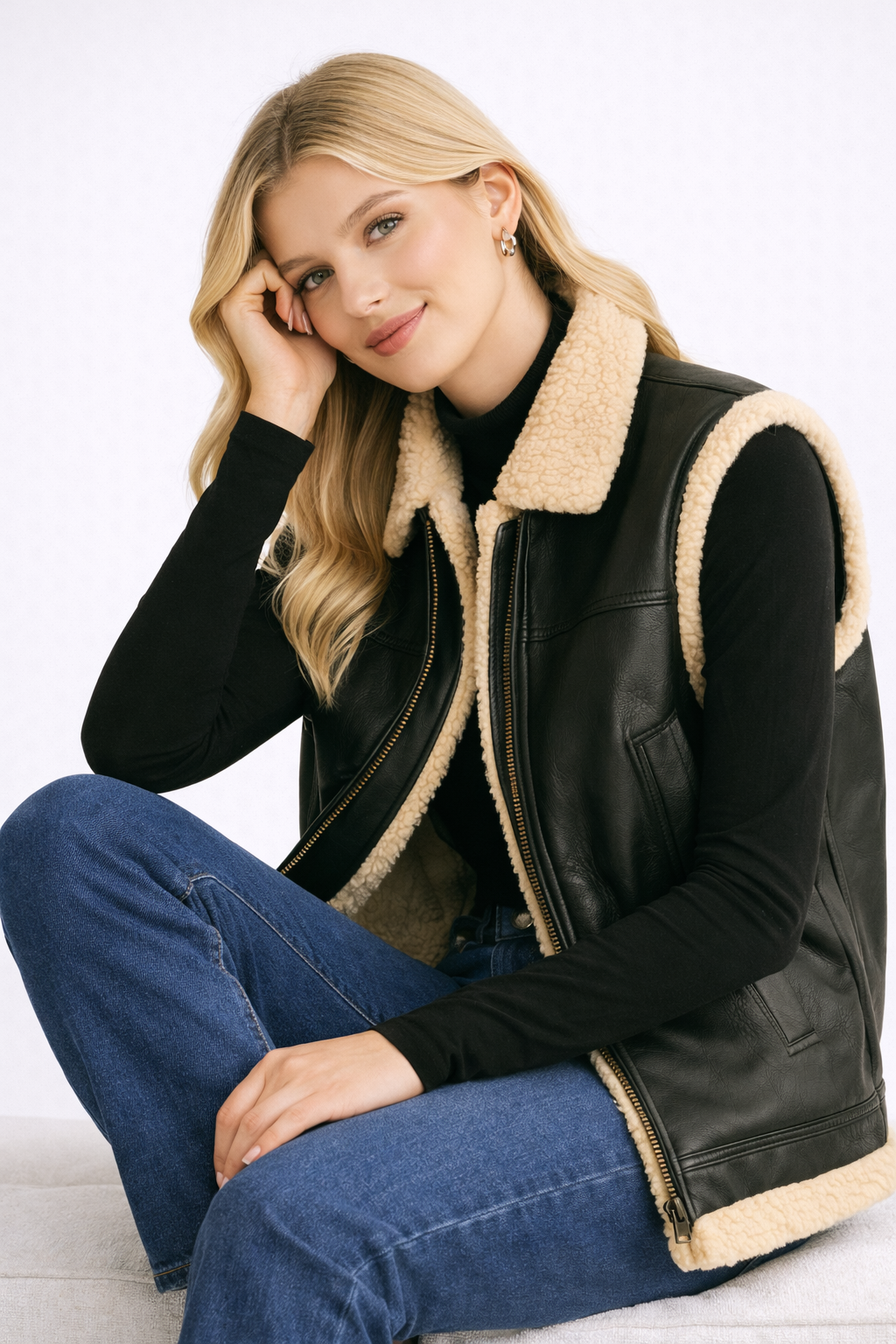 Ause Teddy Gevoerd Vest met Faux Leren Mouwen