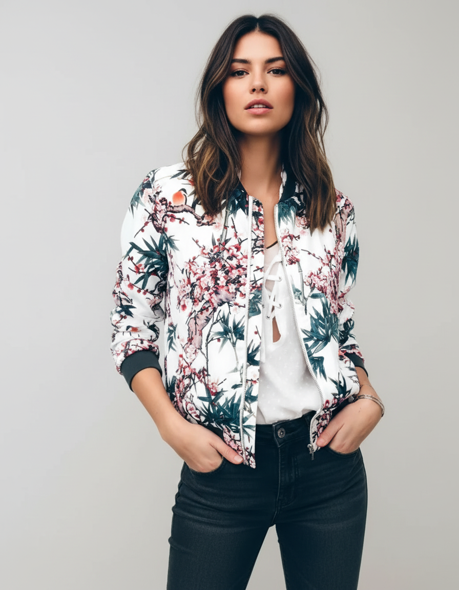 Bloemen bomberjack voor dames
