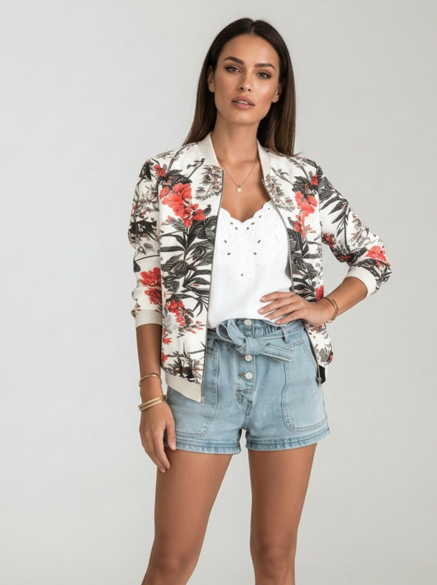 Bloemen bomberjack voor dames