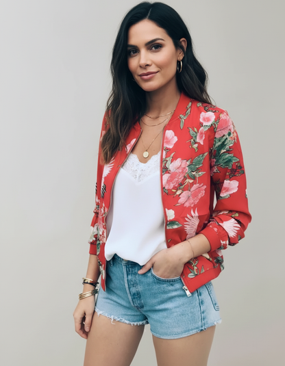 Bloemen bomberjack voor dames