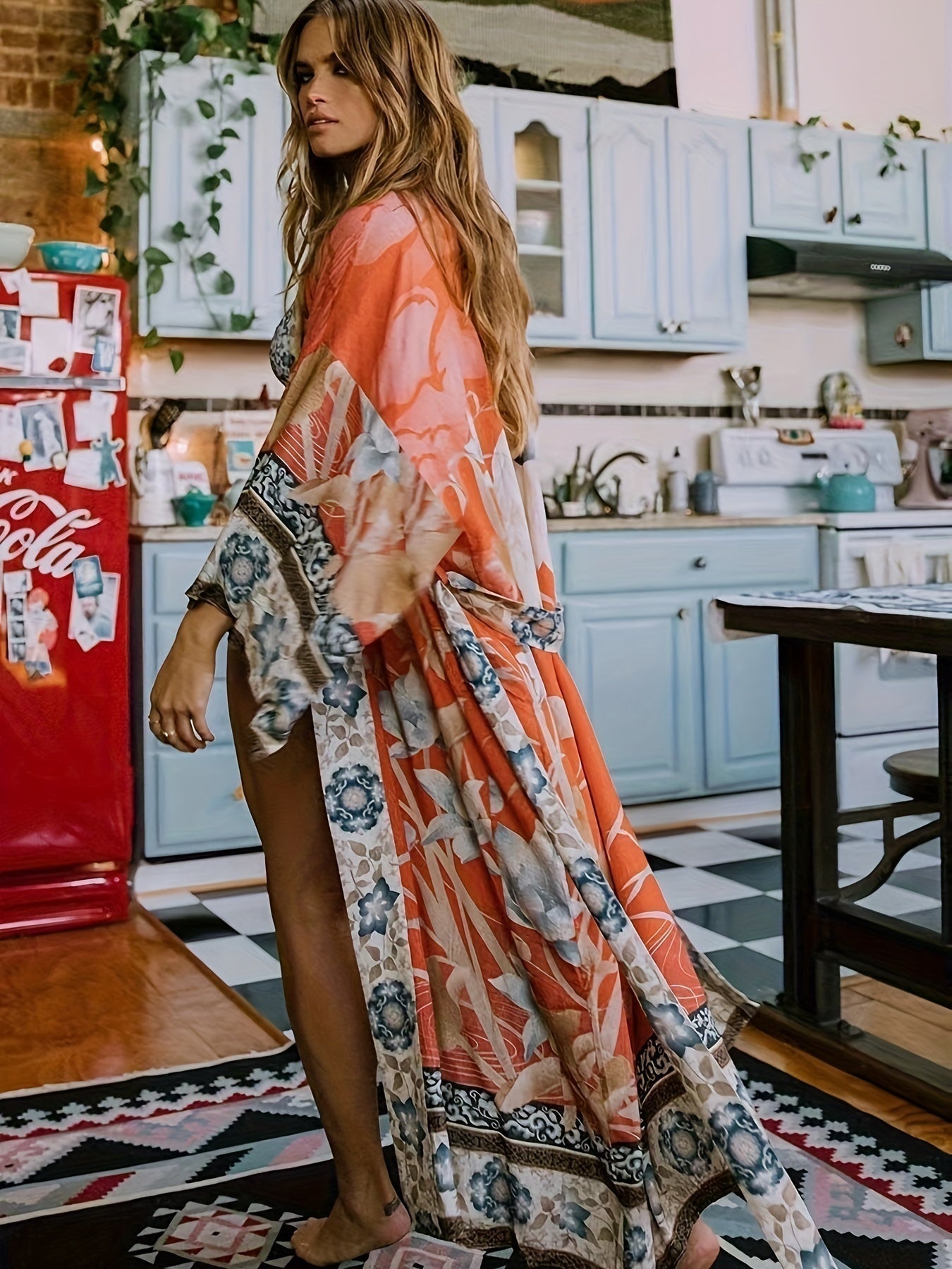 Bloemen kimono met wijde mouwen