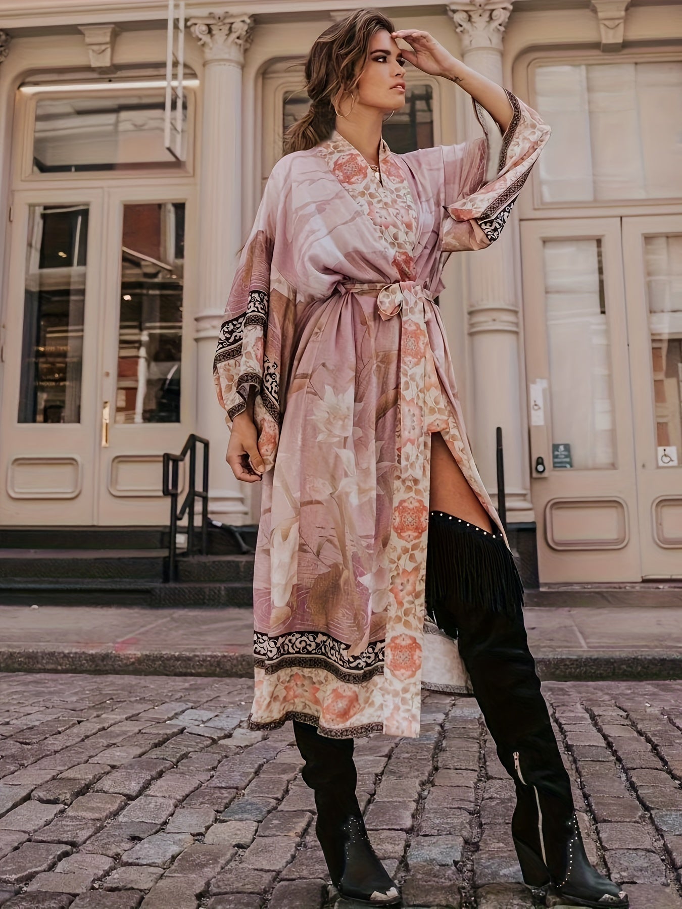Bloemen kimono met wijde mouwen