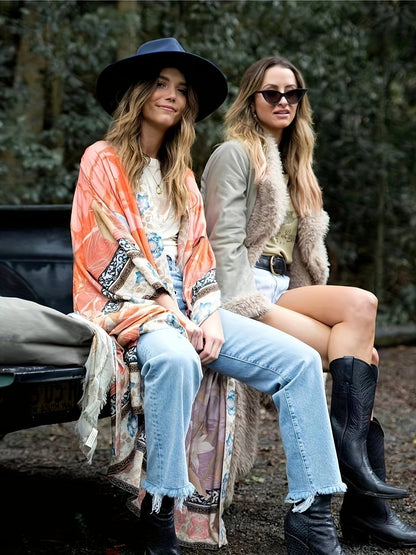 Bloemen kimono met wijde mouwen