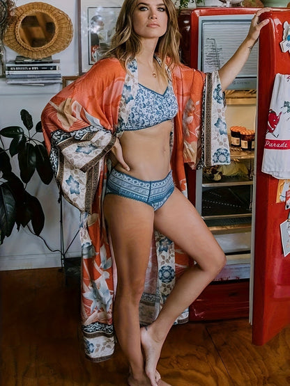 Bloemen kimono met wijde mouwen