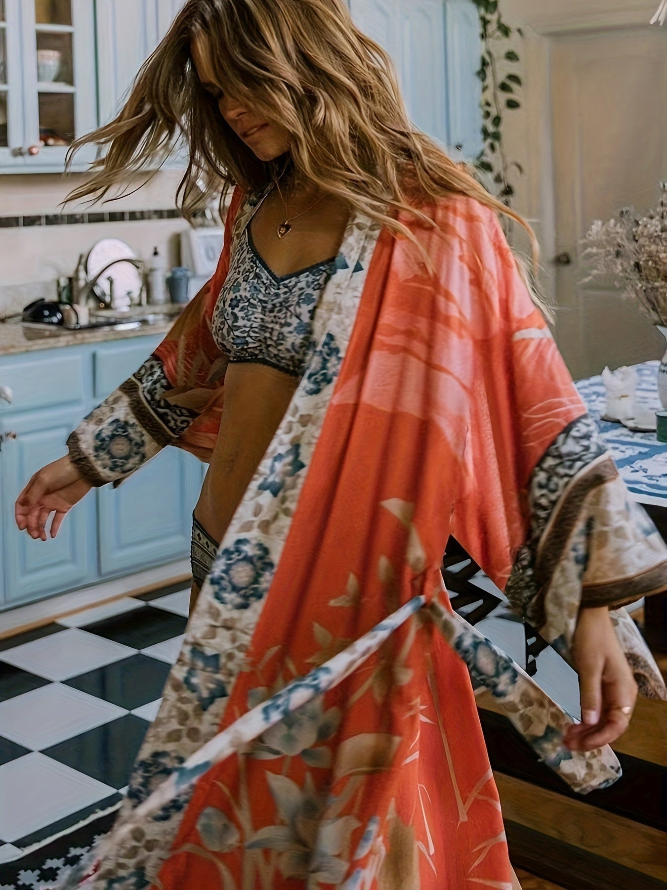 Bloemen kimono met wijde mouwen