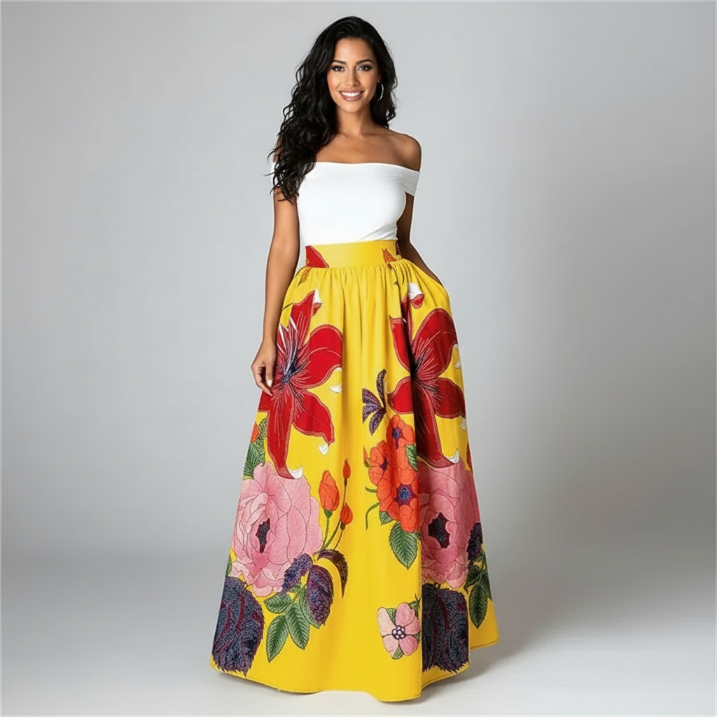 Bloemen maxi rok met hoge taille – Elodie