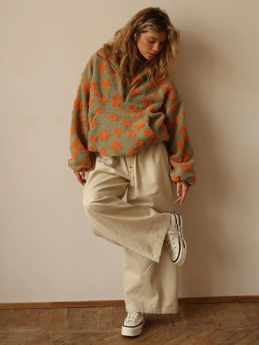 Bloemen teddy dames pullover – Fleur