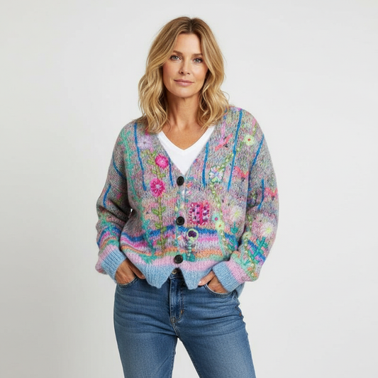 Bohemian multicolor vest met knopen en v-hals