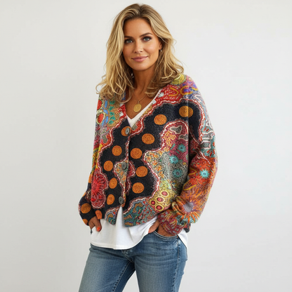 Bohemian multicolor vest met knopen en v-hals