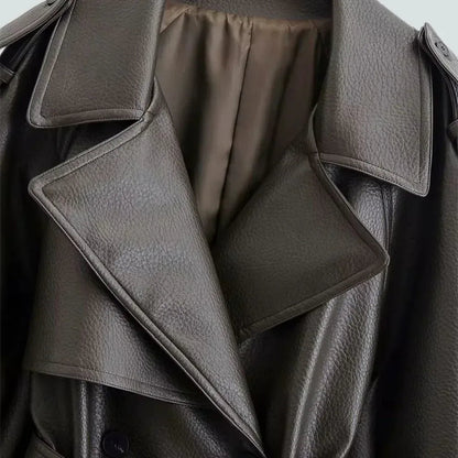 Valencia Leren Trenchcoat Dames Lange Elegante Jas met Ceintuur