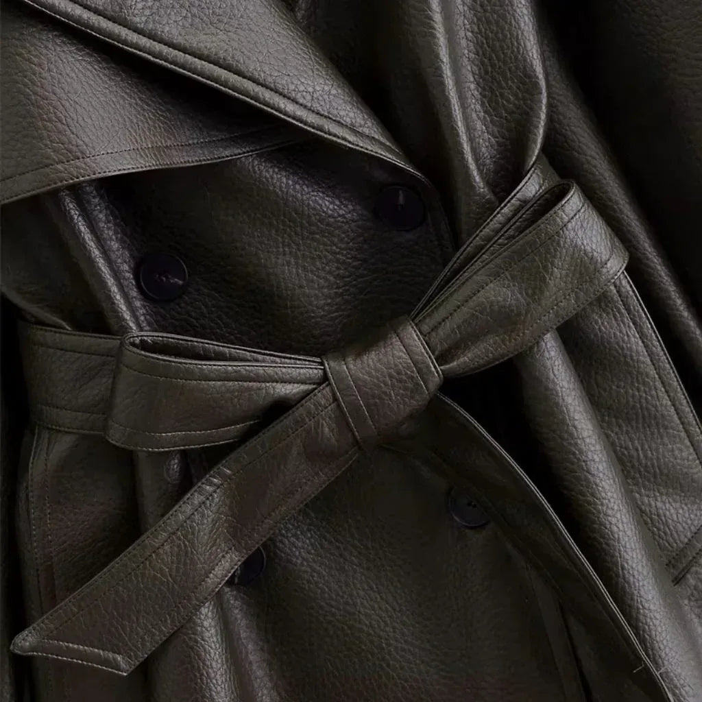 Valencia Leren Trenchcoat Dames Lange Elegante Jas met Ceintuur