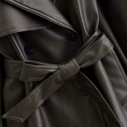 Valencia Leren Trenchcoat Dames Lange Elegante Jas met Ceintuur