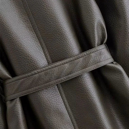 Valencia Leren Trenchcoat Dames Lange Elegante Jas met Ceintuur