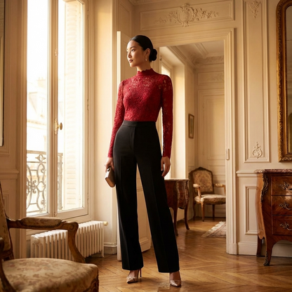 Elarisse Elegante Kant Col Top Dames