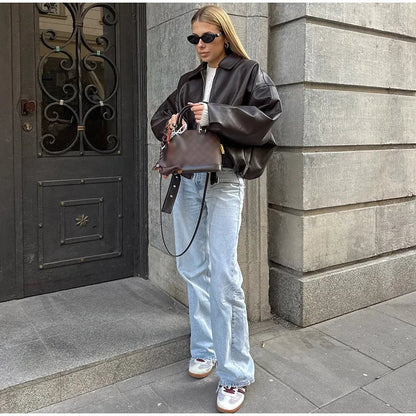 Elise Cropped Leather Bomber