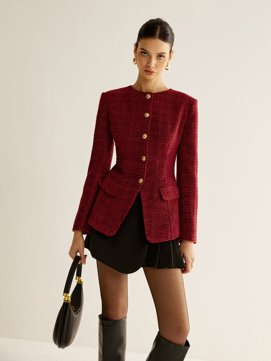 Marielle Luxe Tweed Blazer Dames met Gouden Knopen