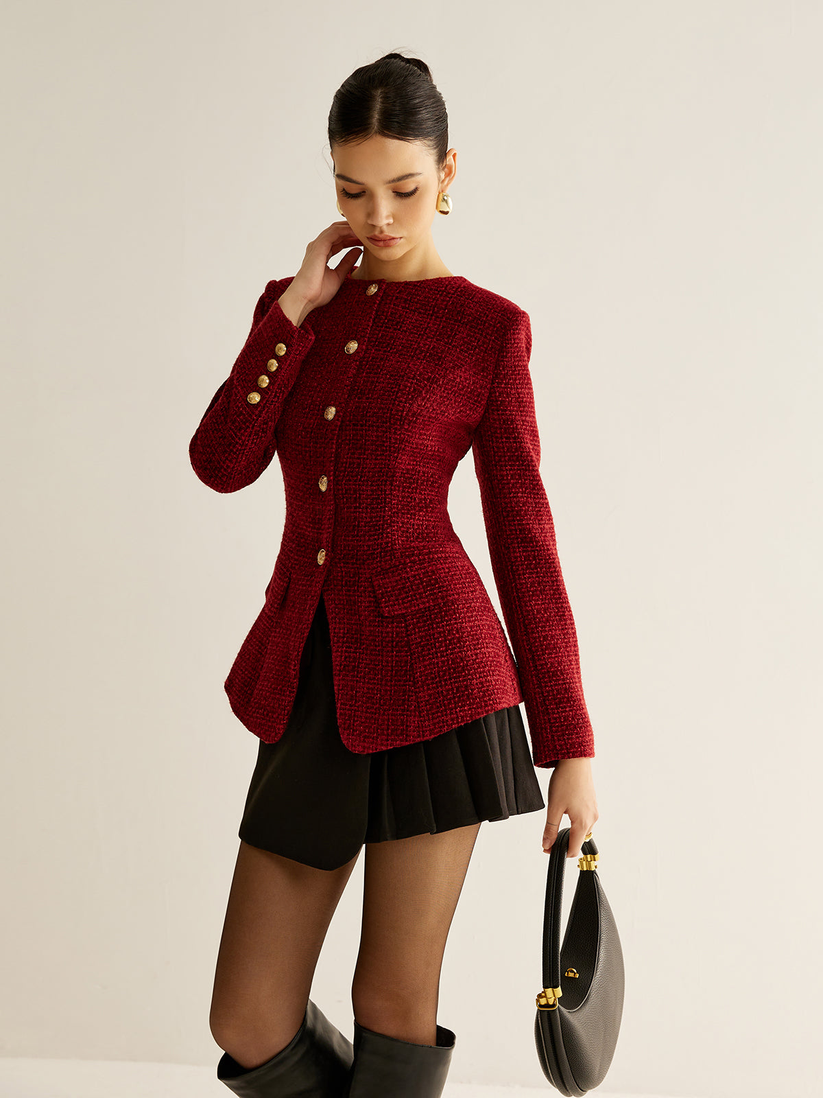 Marielle Luxe Tweed Blazer Dames met Gouden Knopen