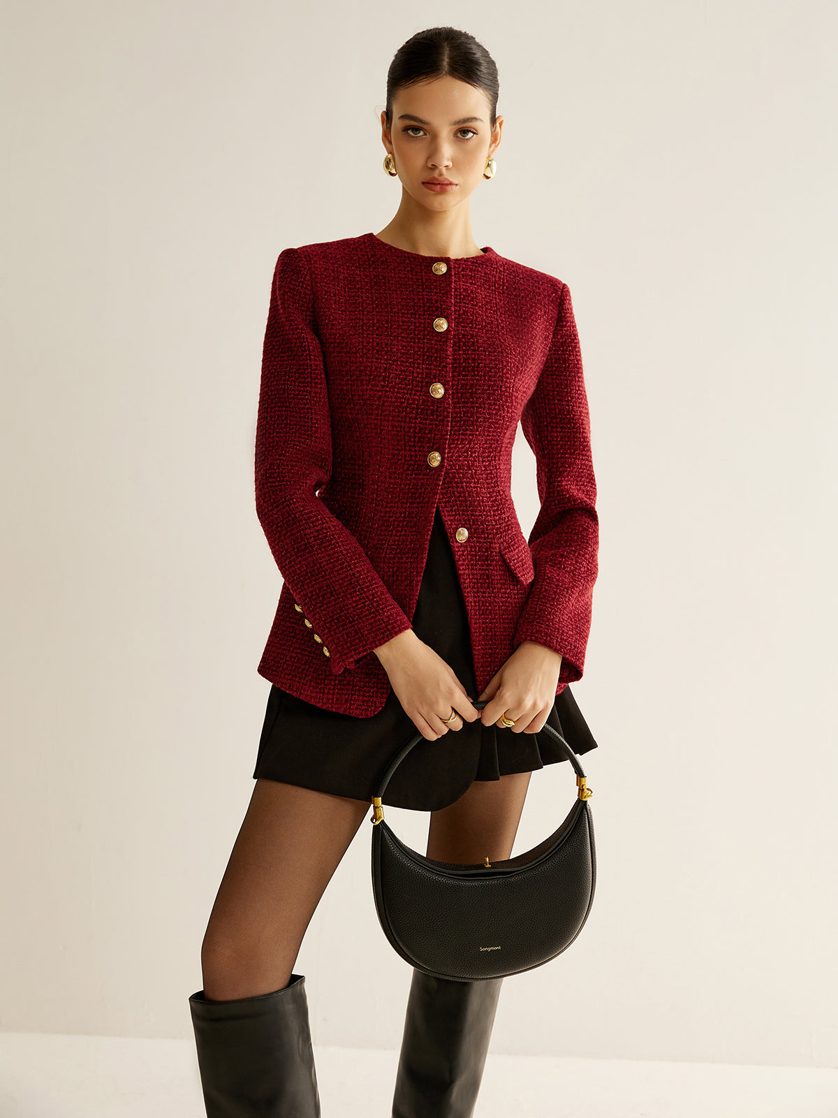 Marielle Luxe Tweed Blazer Dames met Gouden Knopen
