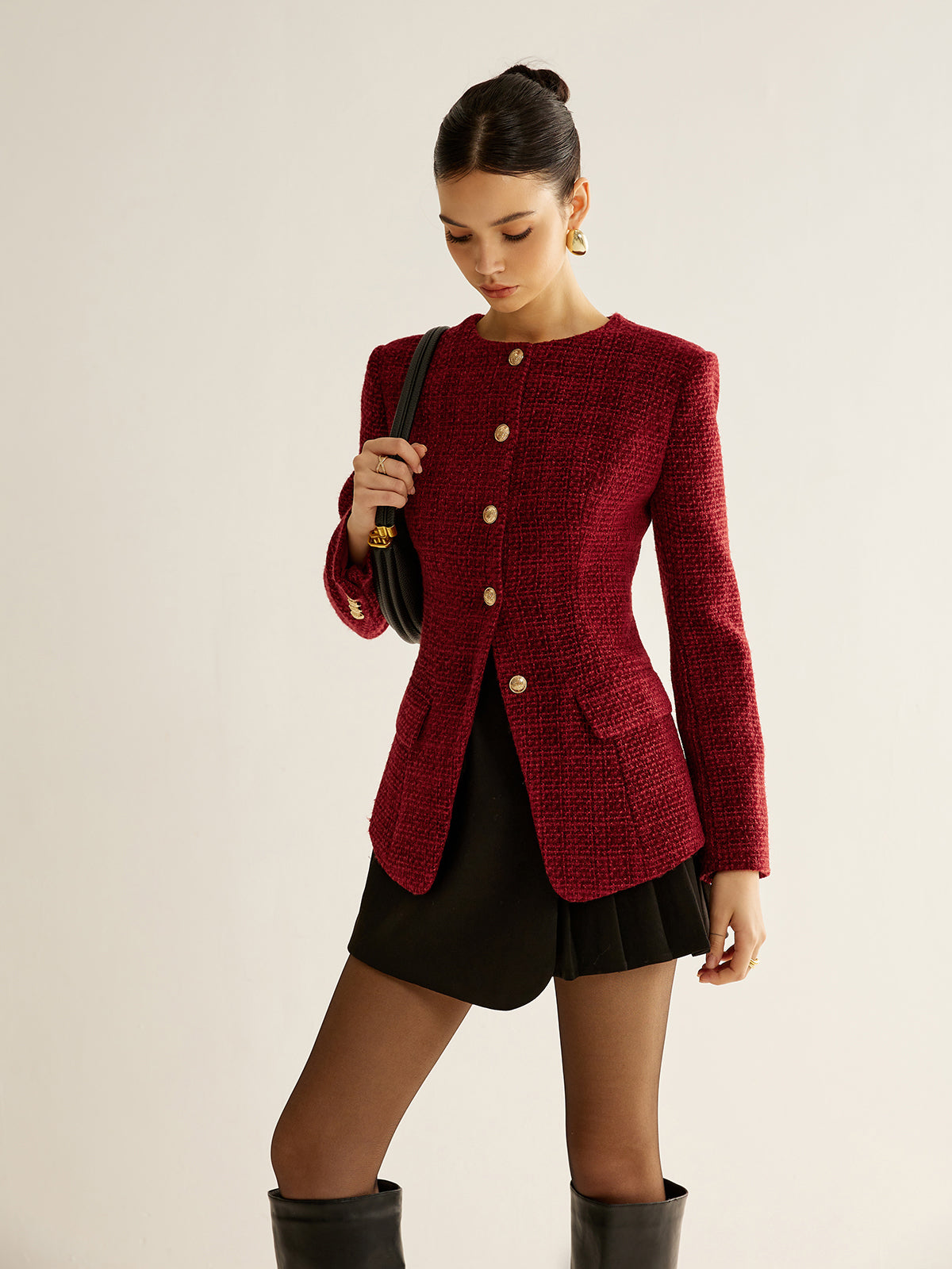 Marielle Luxe Tweed Blazer Dames met Gouden Knopen