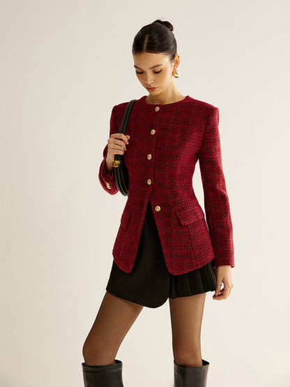 Marielle Luxe Tweed Blazer Dames met Gouden Knopen