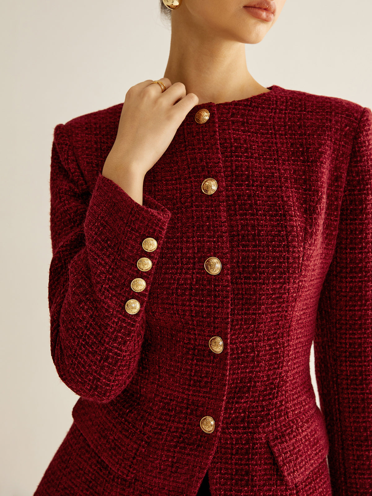 Marielle Luxe Tweed Blazer Dames met Gouden Knopen