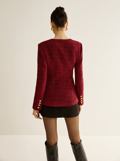Marielle Luxe Tweed Blazer Dames met Gouden Knopen