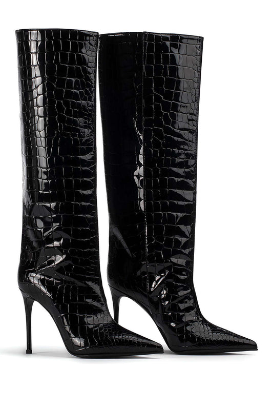 Camille | Croco-Leren Laarzen met Stiletto-Hak
