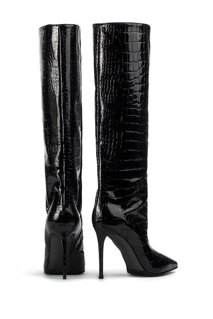 Camille | Croco-Leren Laarzen met Stiletto-Hak