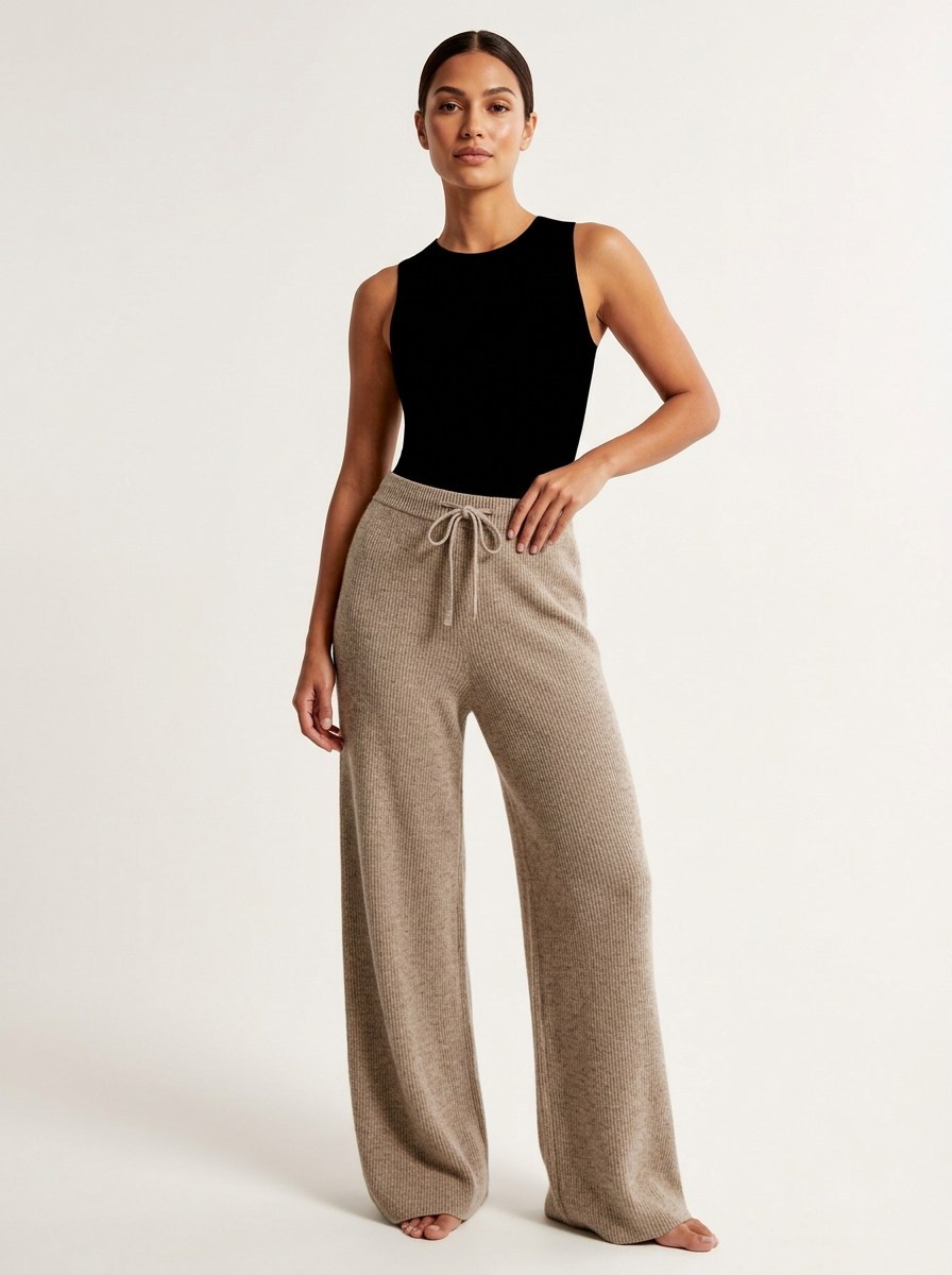 Cashmere wide-leg broek met elastische taille