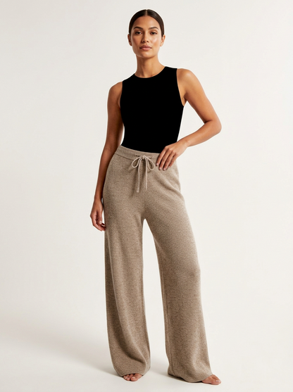 Cashmere wide-leg broek met elastische taille