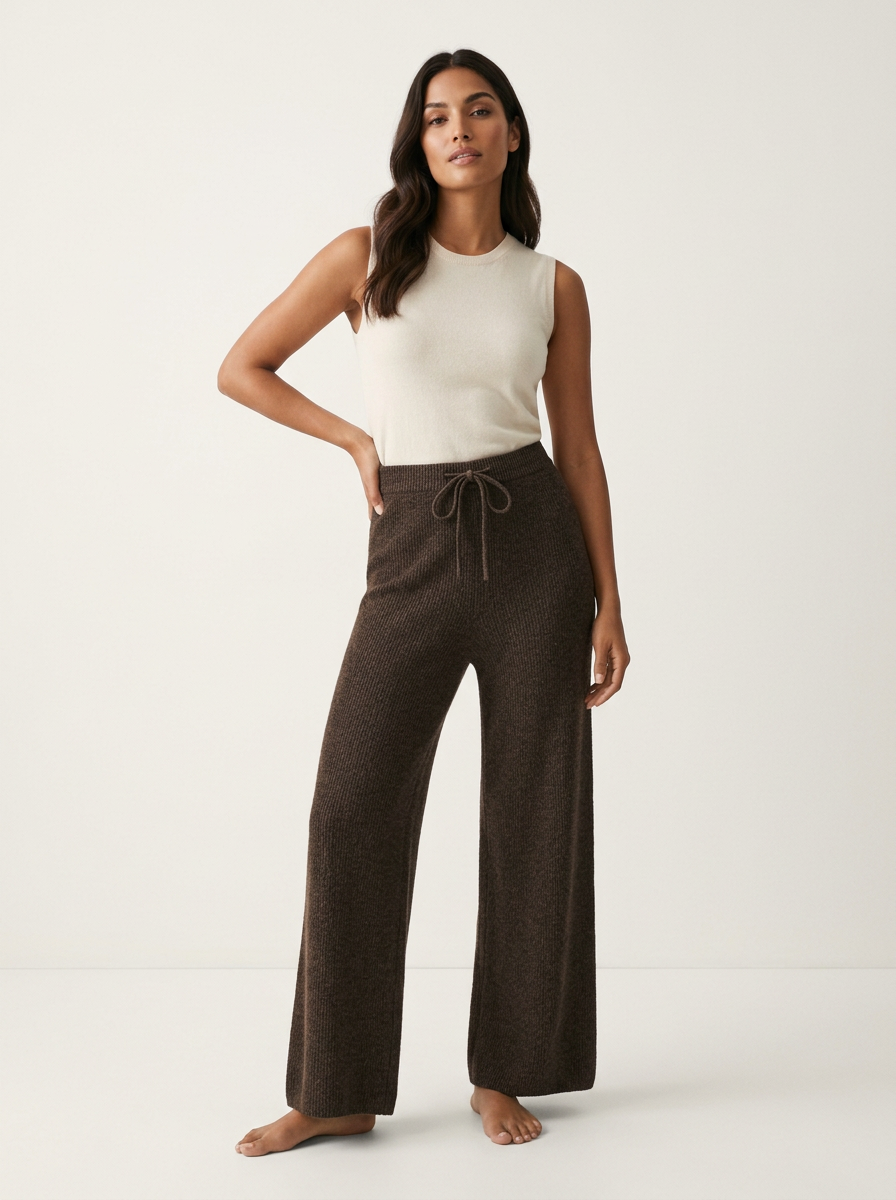 Cashmere wide-leg broek met elastische taille