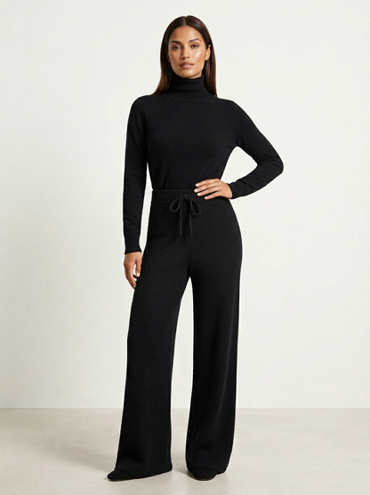 Cashmere wide-leg broek met elastische taille