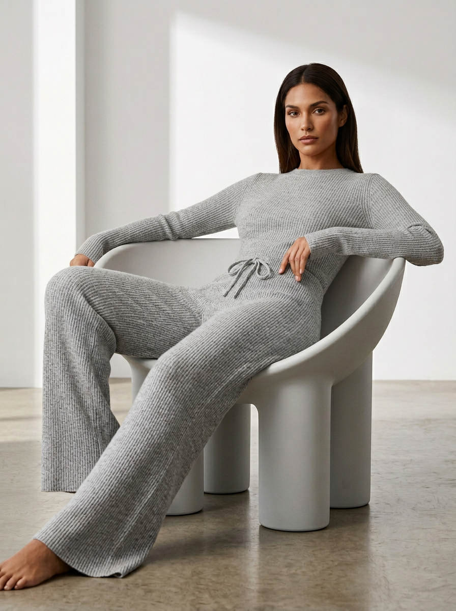 Cashmere wide-leg broek met elastische taille