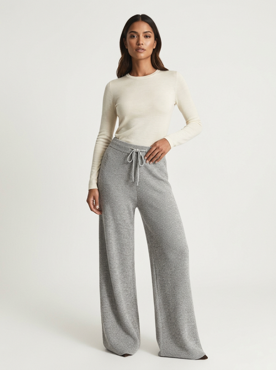 Cashmere wide-leg broek met elastische taille