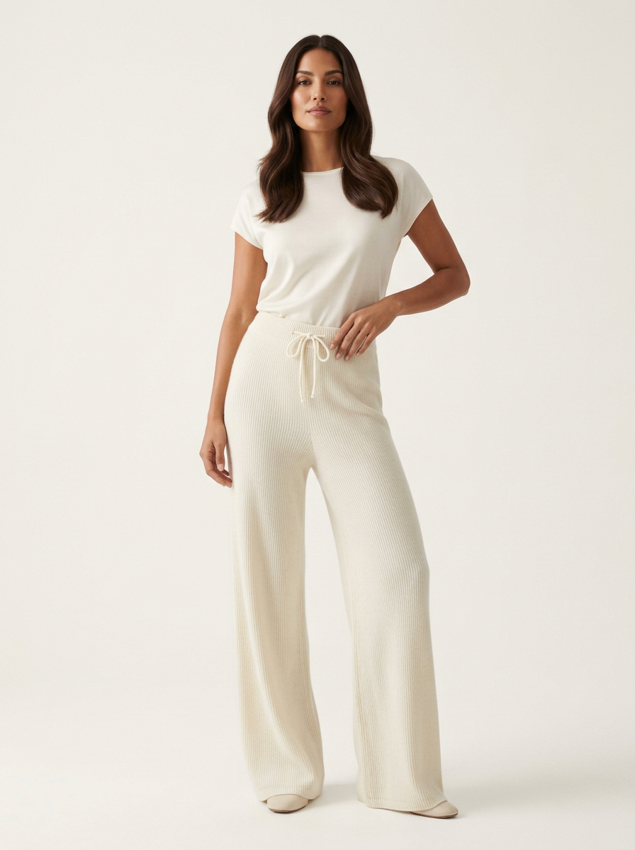 Cashmere wide-leg broek met elastische taille