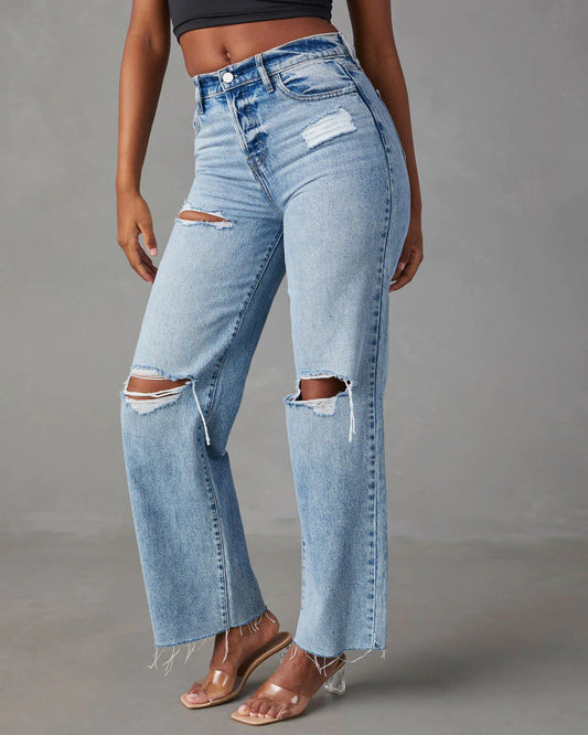 Casual Hoge Taille Jeans met gaten