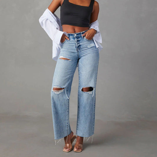 Casual Hoge Taille Jeans met gaten