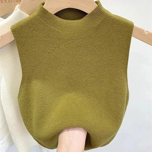 Casual Mouwloze Gebreide Turtleneck top voor Vrouwen