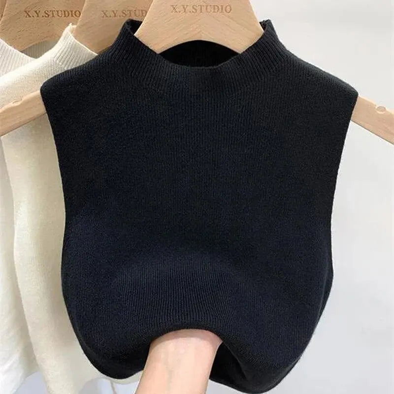 Casual Mouwloze Gebreide Turtleneck top voor Vrouwen