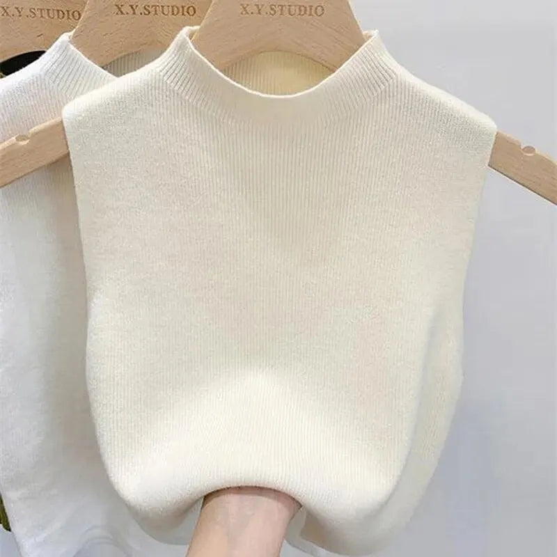 Casual Mouwloze Gebreide Turtleneck top voor Vrouwen