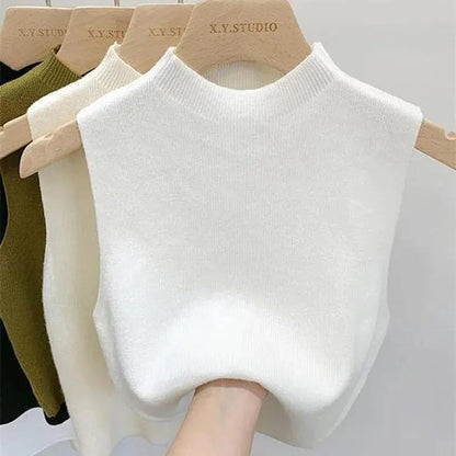 Casual Mouwloze Gebreide Turtleneck top voor Vrouwen
