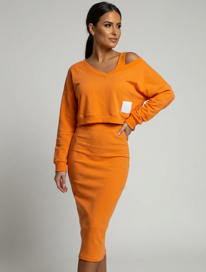 Casual elegante tweedelige dames set met midi rok