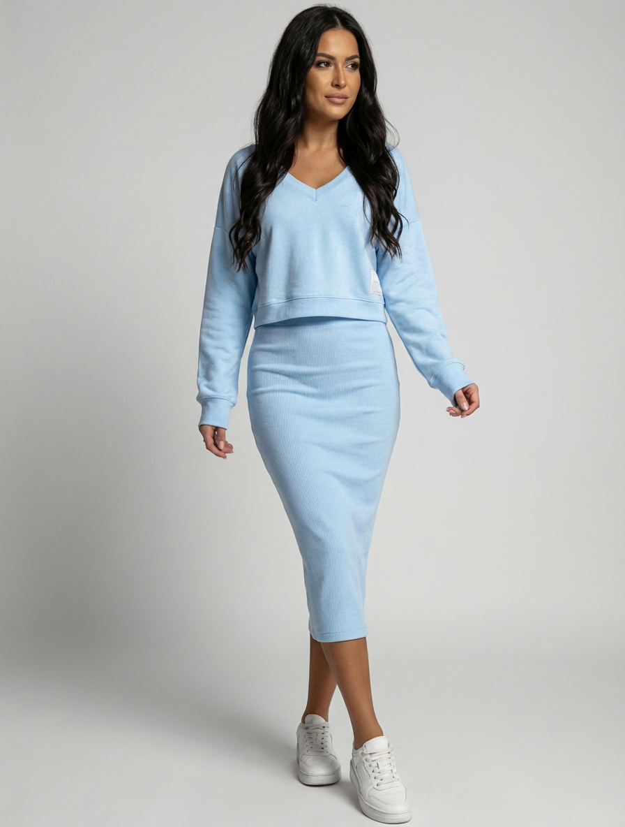 Casual elegante tweedelige dames set met midi rok