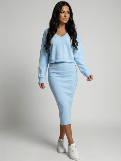 Casual elegante tweedelige dames set met midi rok