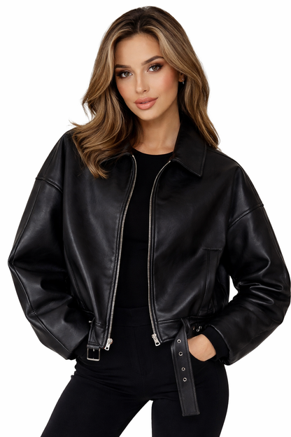 Elise Cropped Leather Bomber