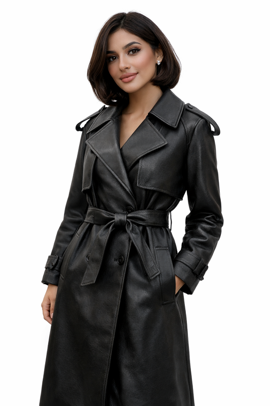 Valencia Leren Trenchcoat Dames Lange Elegante Jas met Ceintuur