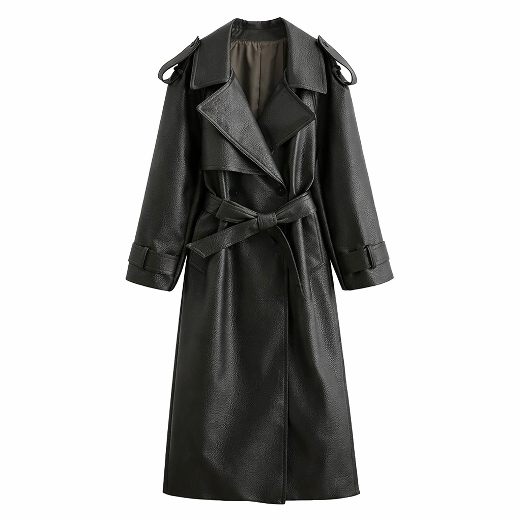 Valencia Leren Trenchcoat Dames Lange Elegante Jas met Ceintuur