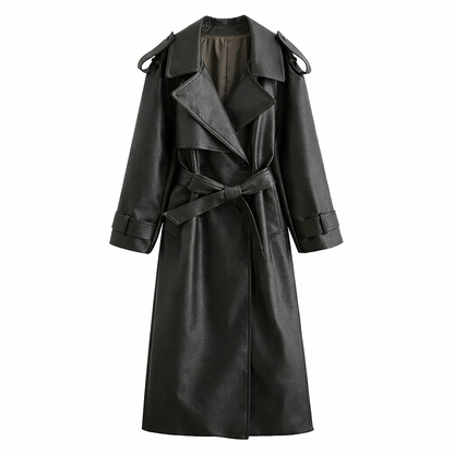 Valencia Leren Trenchcoat Dames Lange Elegante Jas met Ceintuur